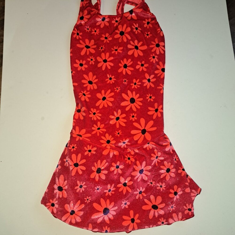 Jerry's Figure skating dress size 12-14 fun floral print red orange sleeveless